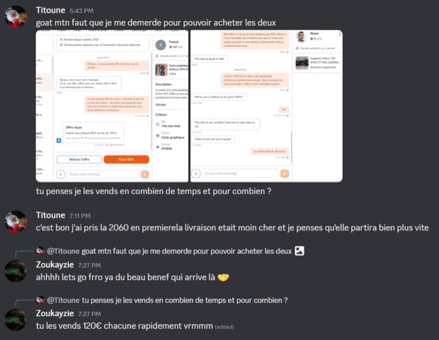 Capture n°93 : résultat publié par un membre dans le canal benef