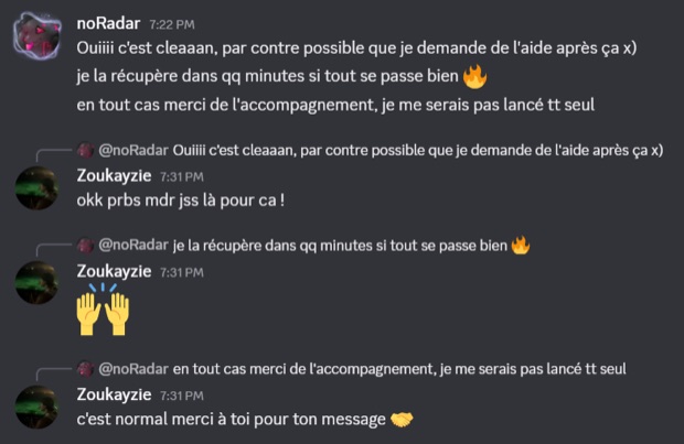 Capture n°94 : résultat publié par un membre dans le canal benef