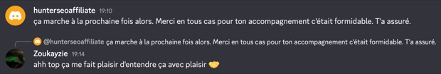 Capture n°131 : résultat publié par un membre dans le canal benef