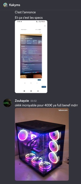 Capture n°132 : résultat publié par un membre dans le canal benef